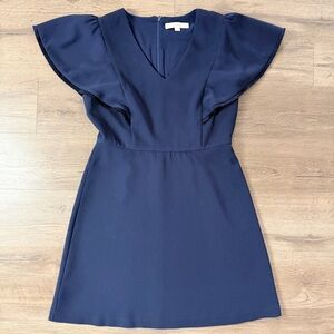LOFT Navy Flutter Sleeve A Line Fit and Flare Dress
